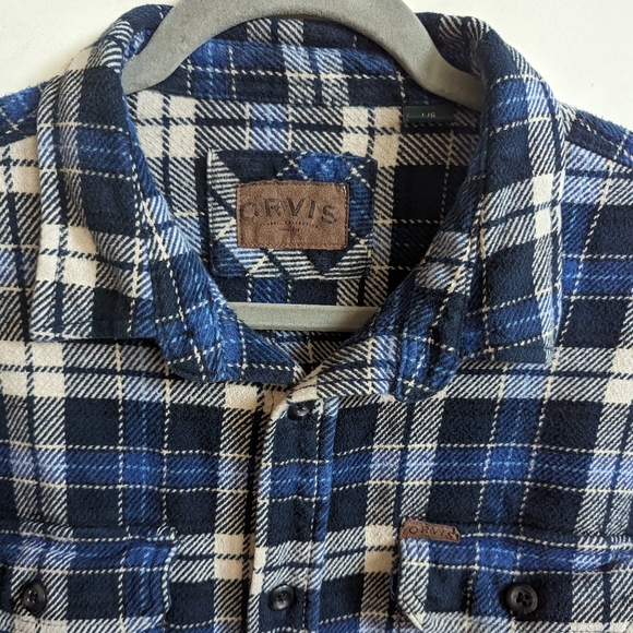ORVIS Heavy Weight Flannel Shirt Men's Hand Pockets Long Sleeve in Blue Size L - Picture 12 of 14